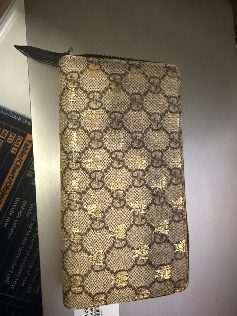 100% Authentic Gucci Beige Brown Monogram Zip Around Wallet